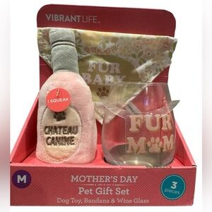 Vibrant Life Pet Mother's Day Gift Set Dog Squeak Toy Bandana Wine Glass